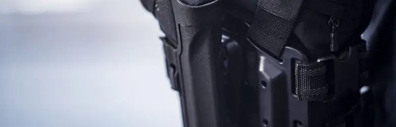 A gun holster on a security guard